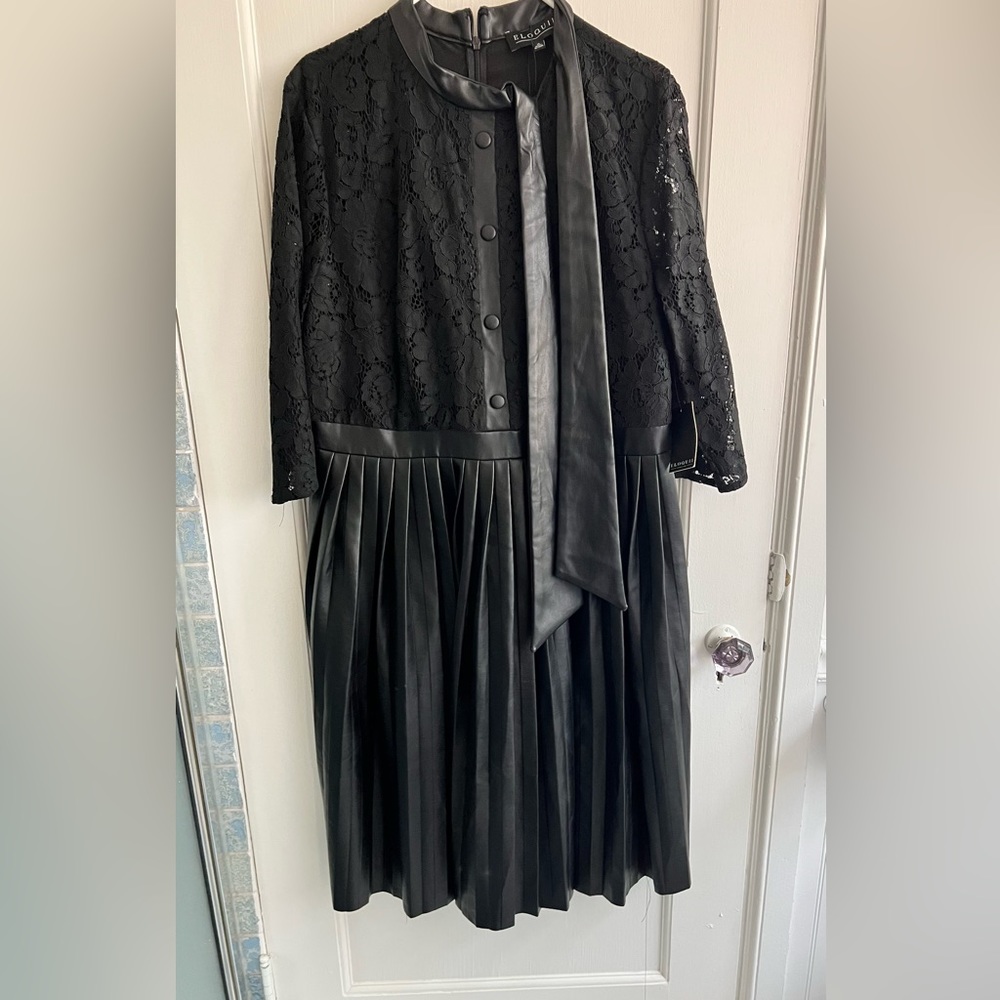 Eloquii lace and pleated vegan leather dress